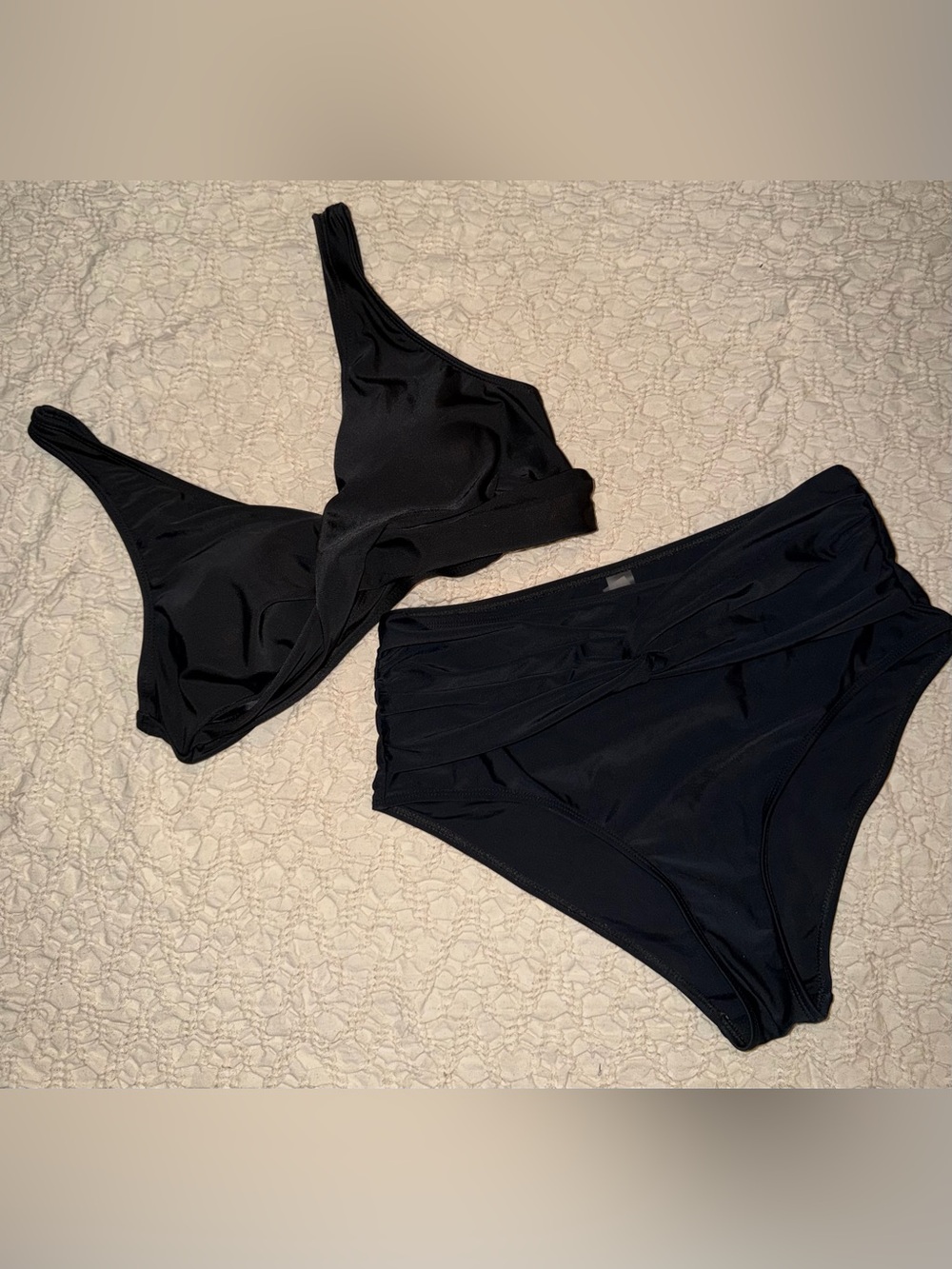 Black One-Shoulder Bikini Set - Women’s with fabric twist